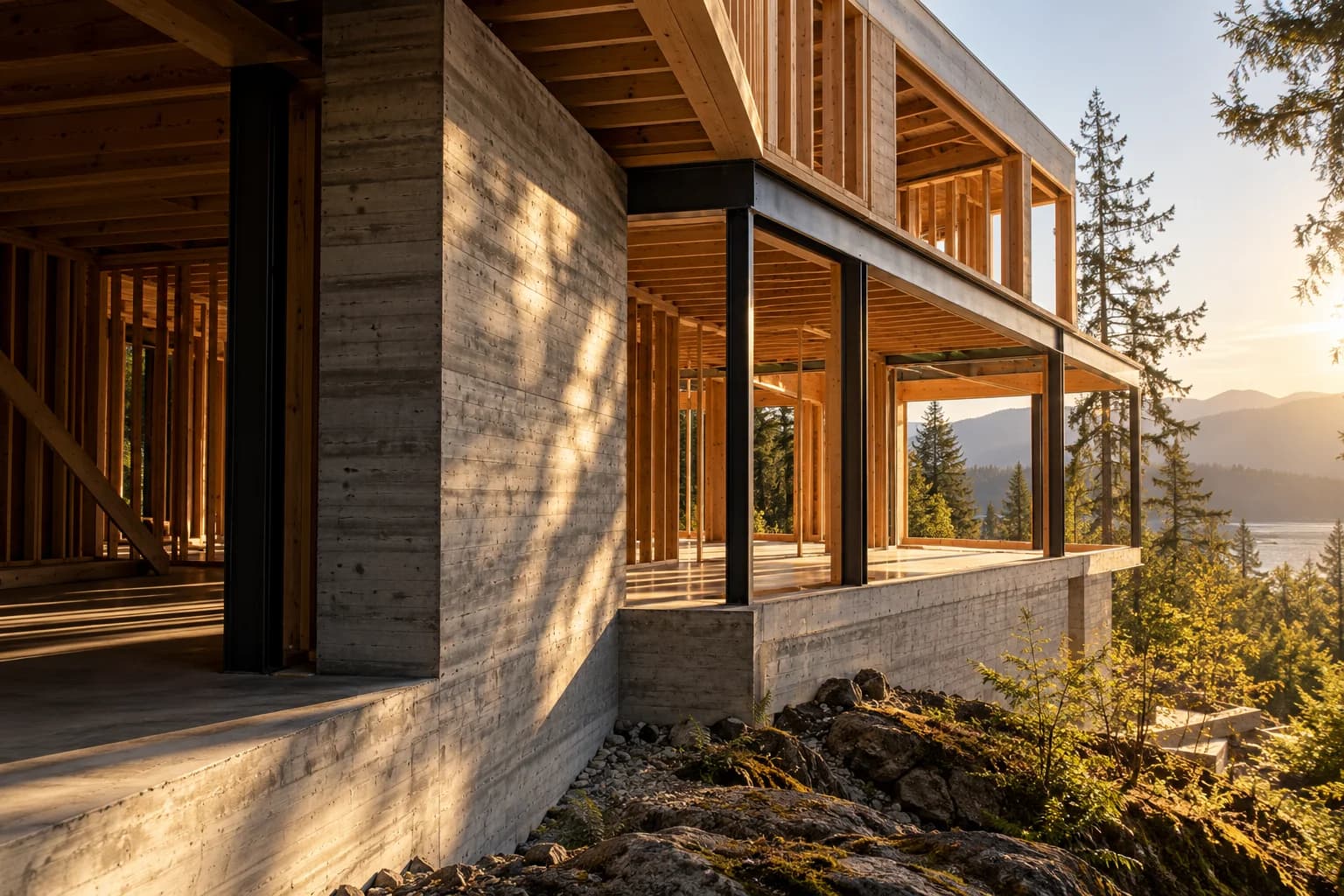 Carefully detailed timber framing and concrete construction